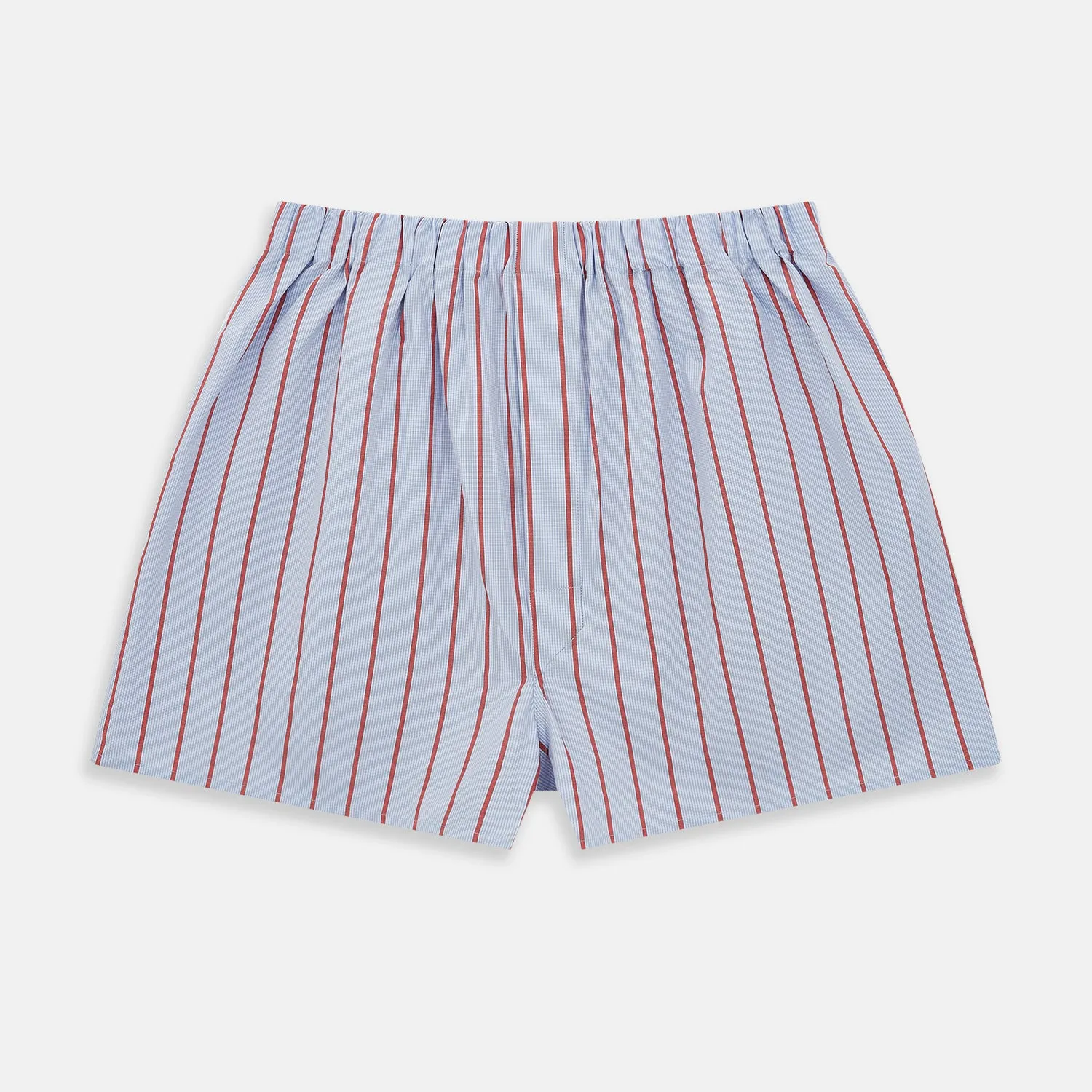 Pale Blue And Red Pinstripe Godfrey Boxer Shorts sold by Turnbull & Asser