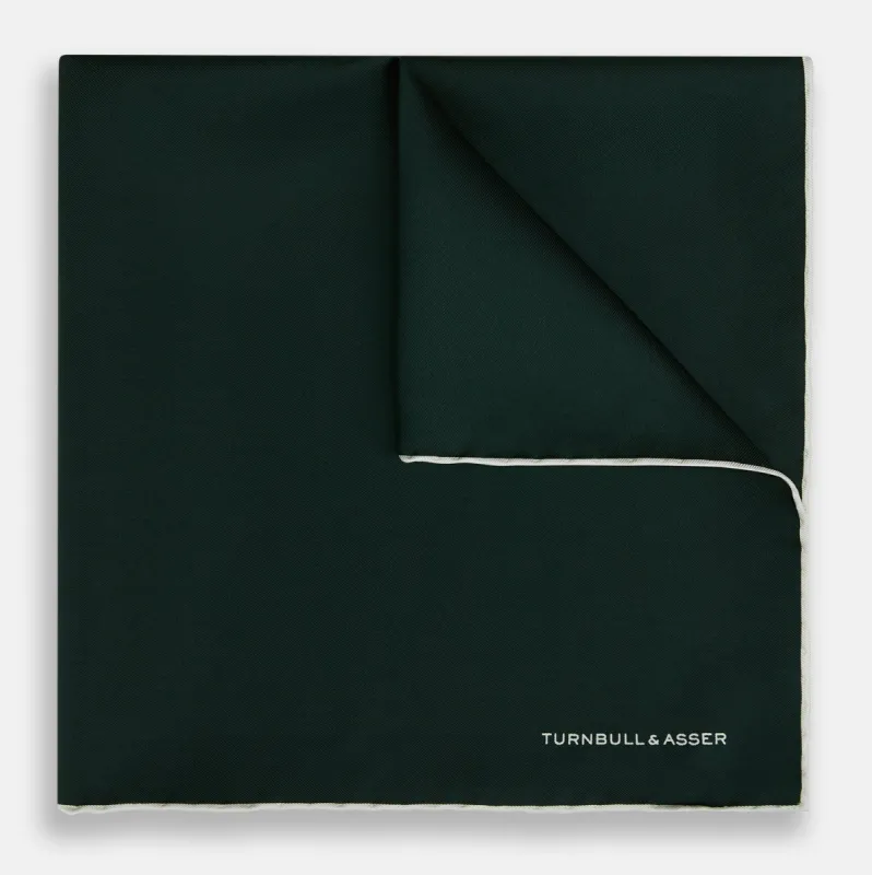 DARK GREEN AND ECRU PIPED SILK POCKET SQUARE sold by Turnbull & Asser