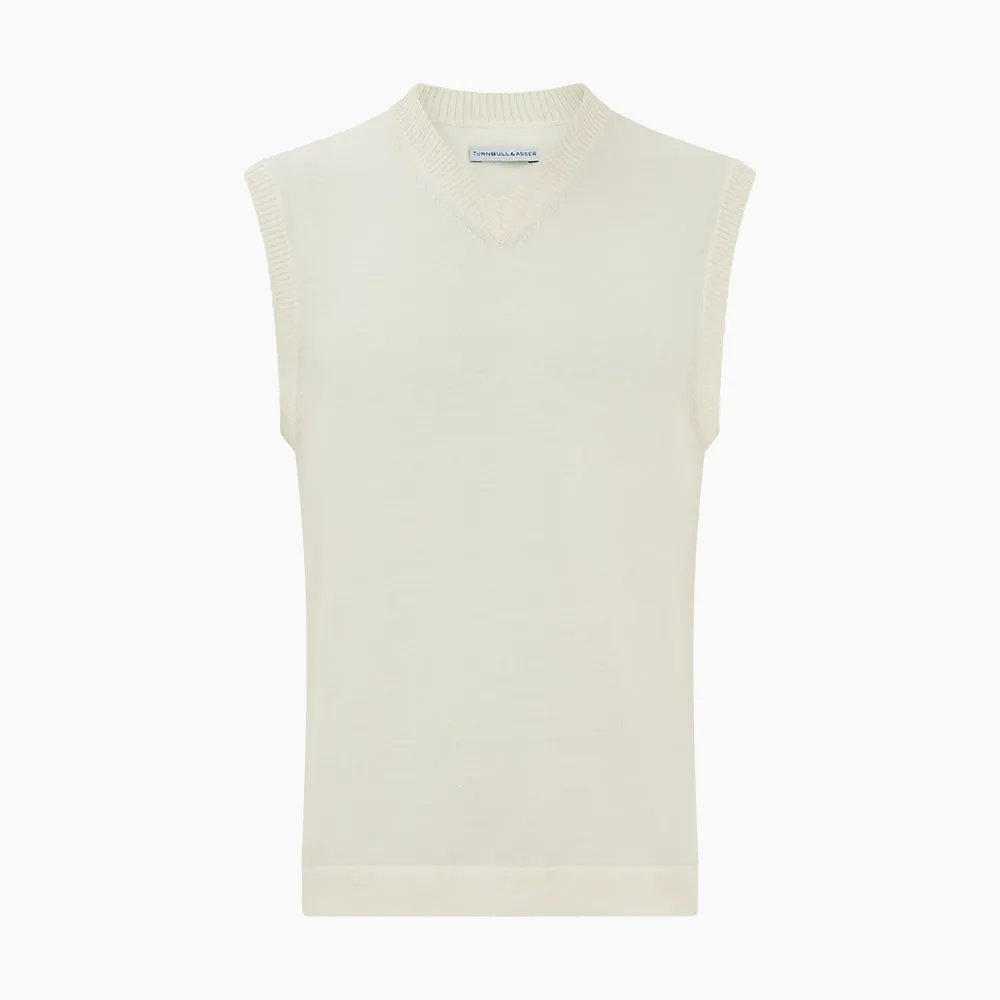 Ecru Fine Merino V-Neck Vest sold by Turnbull & Asser product image thumbnail 4