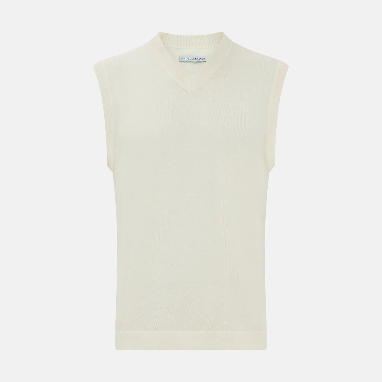 Ecru Fine Merino V-Neck Vest sold by Turnbull & Asser