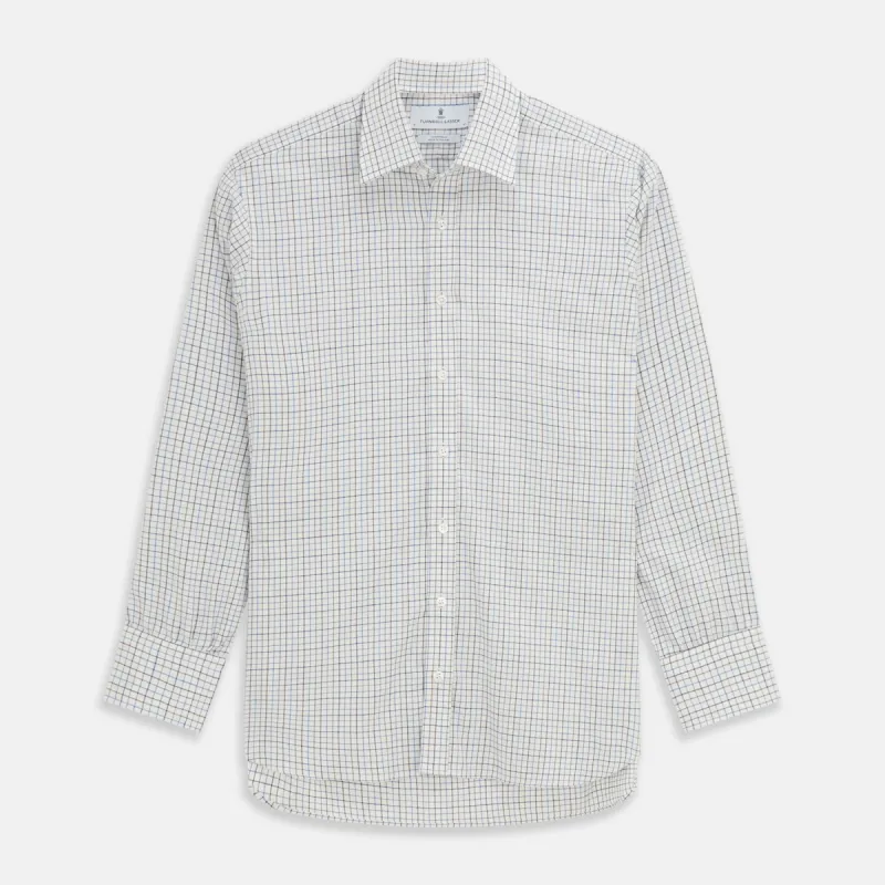 Blue Tattersall Check Cashmerello Regular Fit Mayfair Shirt sold by Turnbull & Asser