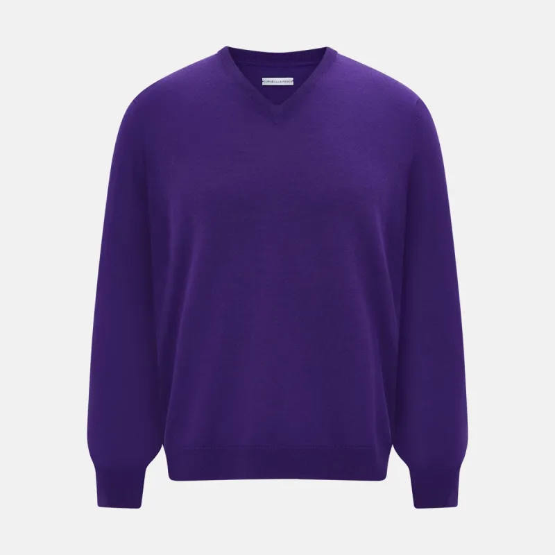 Purple Merino V-Neck Jumper sold by Turnbull & Asser