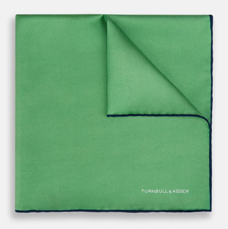 Fern Green Piped Silk Pocket Square sold by Turnbull & Asser