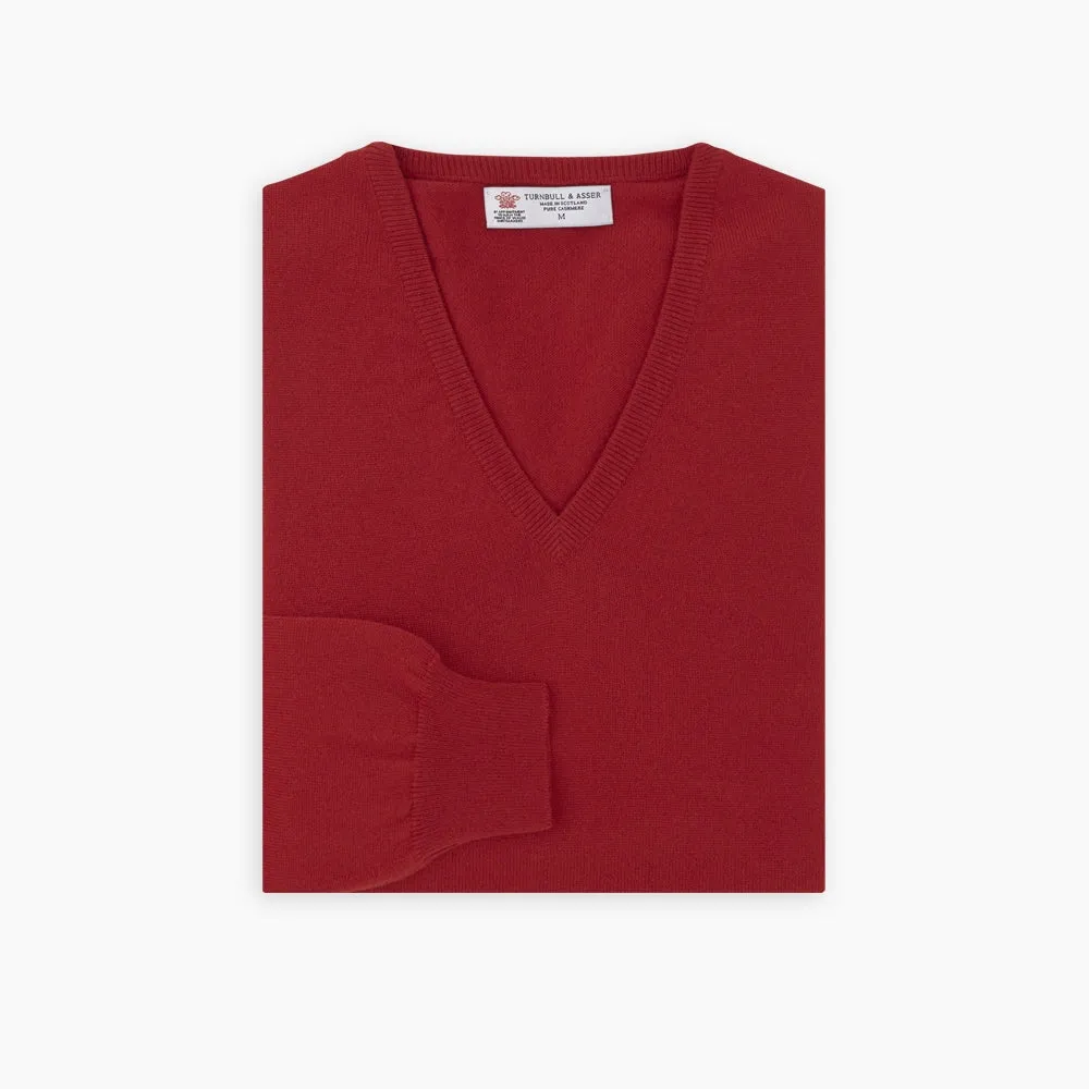 Deep Red V-Neck Cashmere Jumper sold by Turnbull & Asser product image thumbnail 3