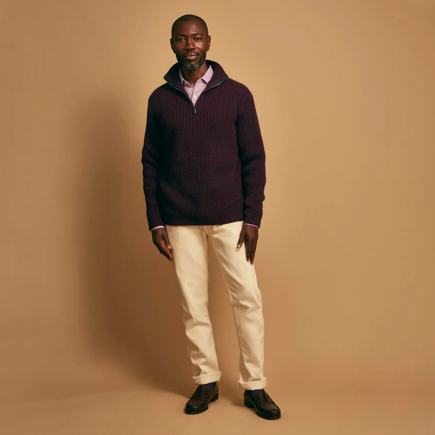 Burgundy Mullion Half Zip Rib Cashmere Jumper sold by Turnbull & Asser product image thumbnail 2