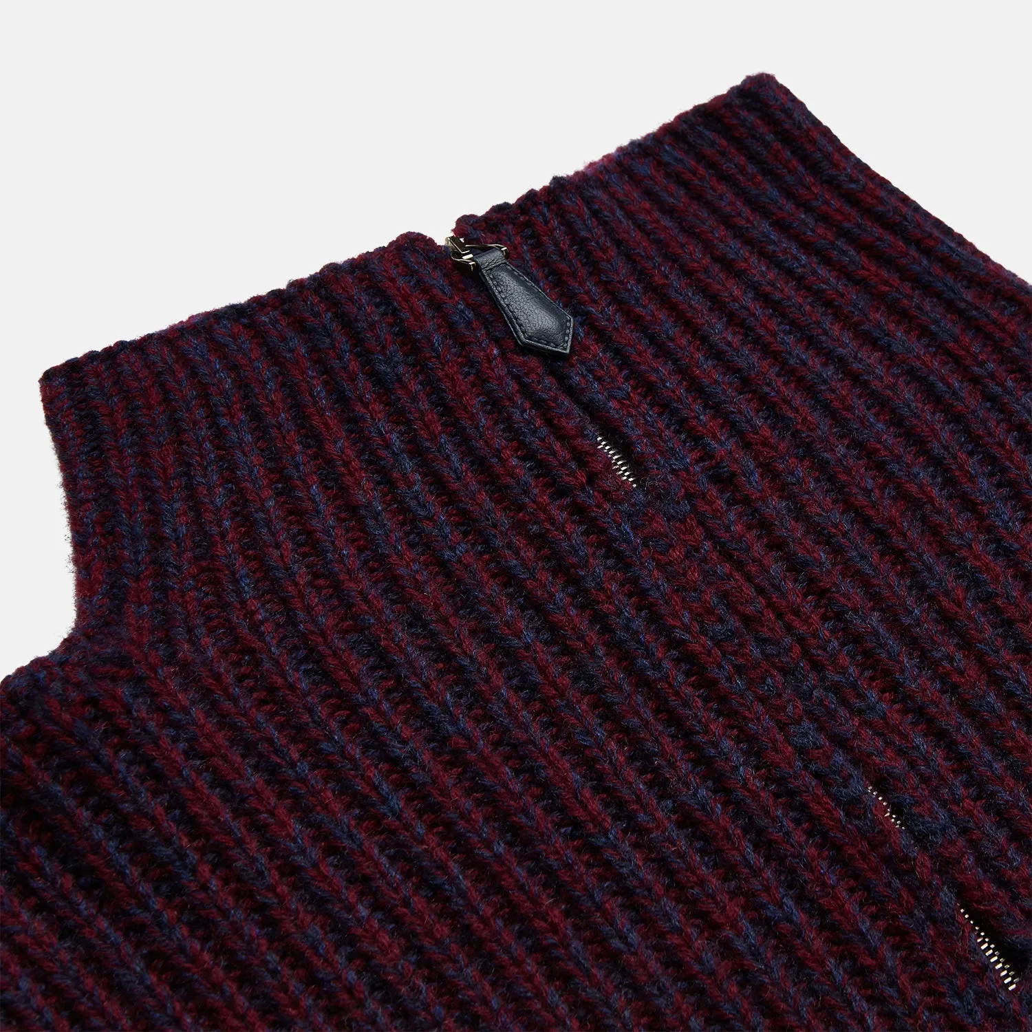 Burgundy Mullion Half Zip Rib Cashmere Jumper sold by Turnbull & Asser product image thumbnail 3