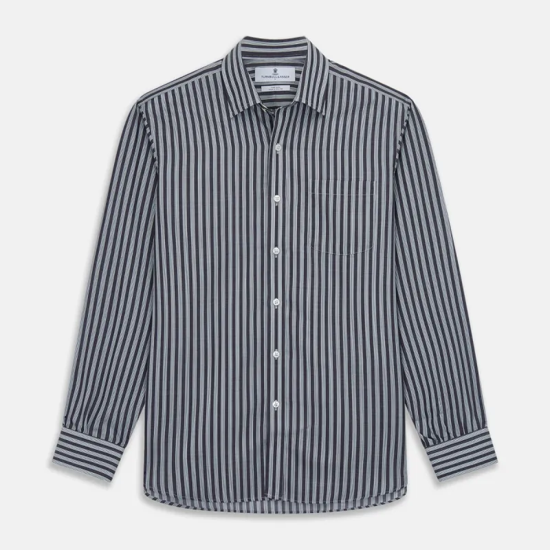 Navy Multi Stripe Weekend Fit Wool Shirt with Derby Collar and 1 Button Cuffs sold by Turnbull & Asser