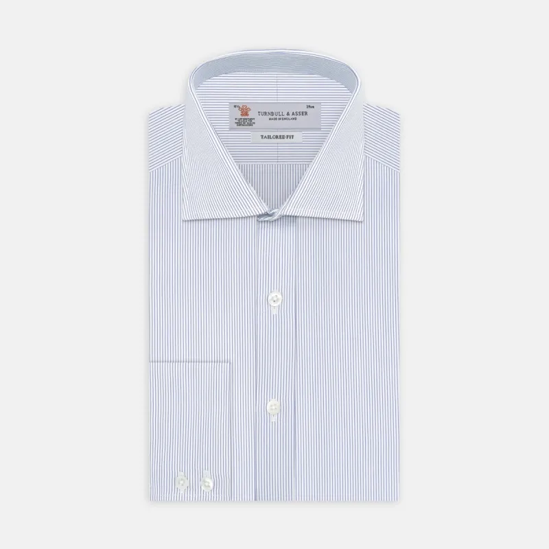 Tailored Fit Blue and White Fine Stripe Shirt with Kent Collar and 2-Button Cuffs sold by Turnbull & Asser