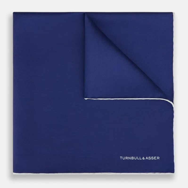 Mid Blue Piped Silk Pocket Square sold by Turnbull & Asser