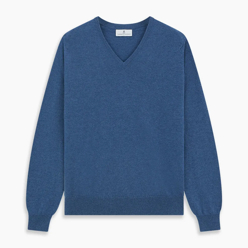 Blue V-Neck Cashmere Jumper sold by Turnbull & Asser product image thumbnail 5