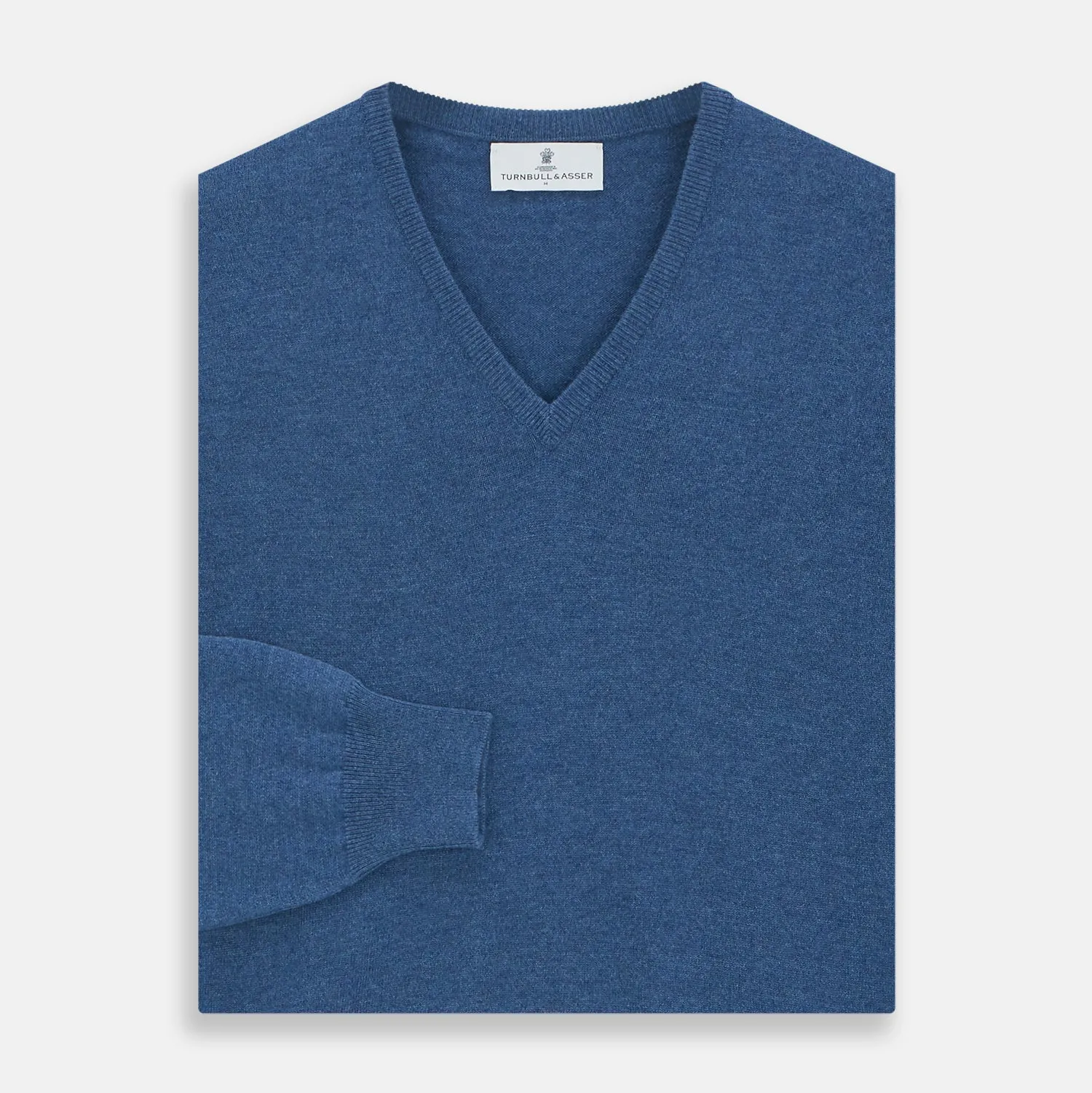 Blue V-Neck Cashmere Jumper sold by Turnbull & Asser product image thumbnail 3
