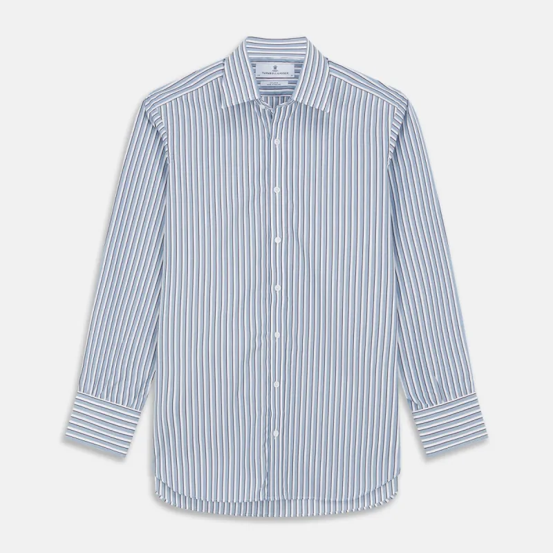 Blue and White Stripe Cotton Regular Fit Mayfair Shirt sold by Turnbull & Asser