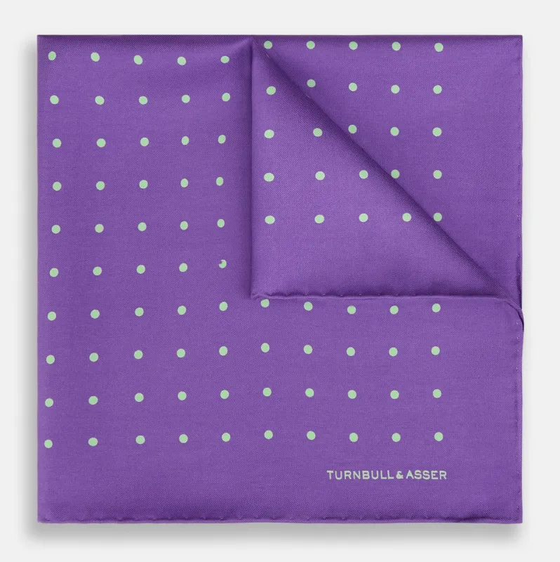 PURPLE AND MINT SPOT SILK POCKET SQUARE sold by Turnbull & Asser