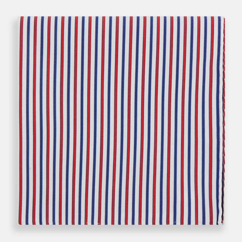 Hand Rolled Red and Blue Track Stripe Handkerchief sold by Turnbull & Asser