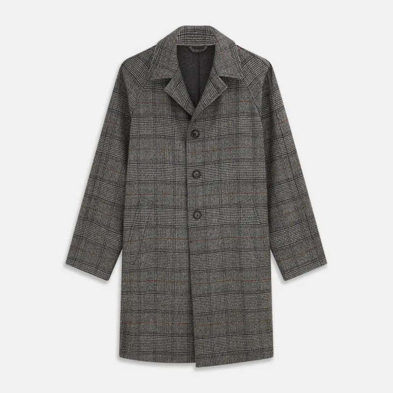 Grey Multi Check Wool Bernard Car Coat sold by Turnbull & Asser