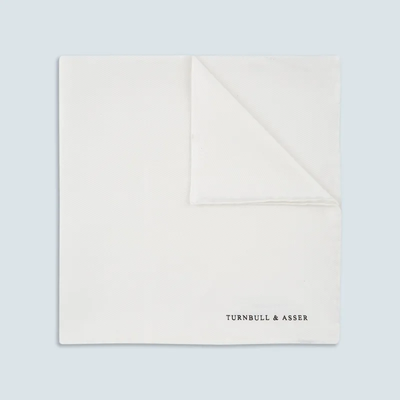 White Piped Silk Pocket Square sold by Turnbull & Asser
