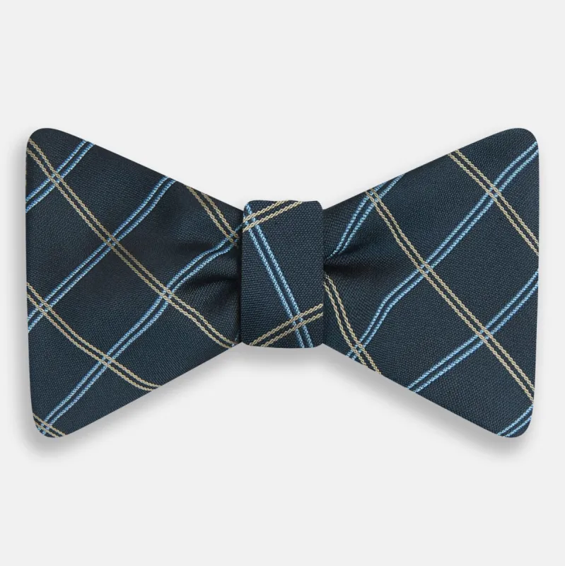 Navy Triple Check Silk Bow Tie sold by Turnbull & Asser