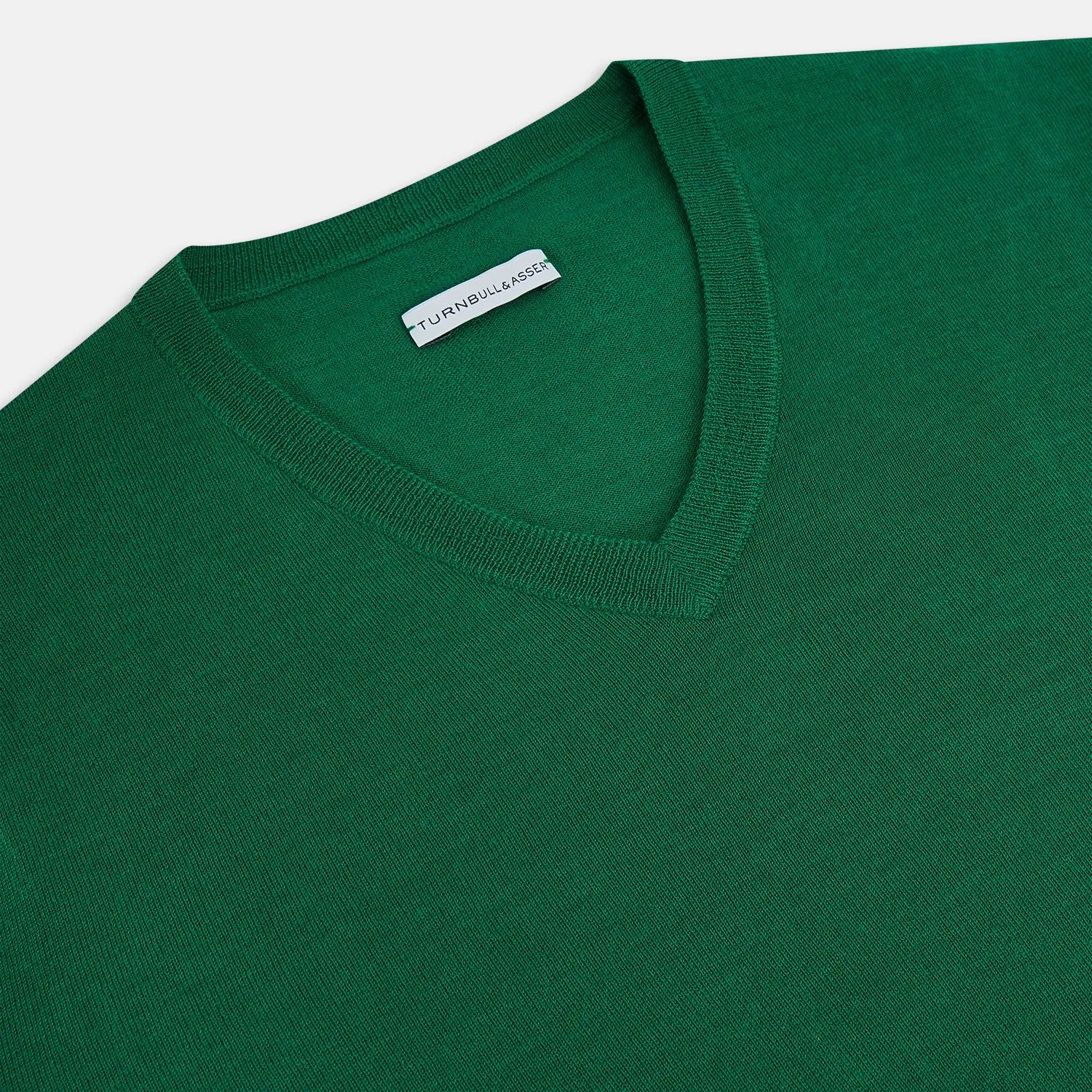 Hunter Green Fine Merino V-Neck Jumper sold by Turnbull & Asser product image thumbnail 2