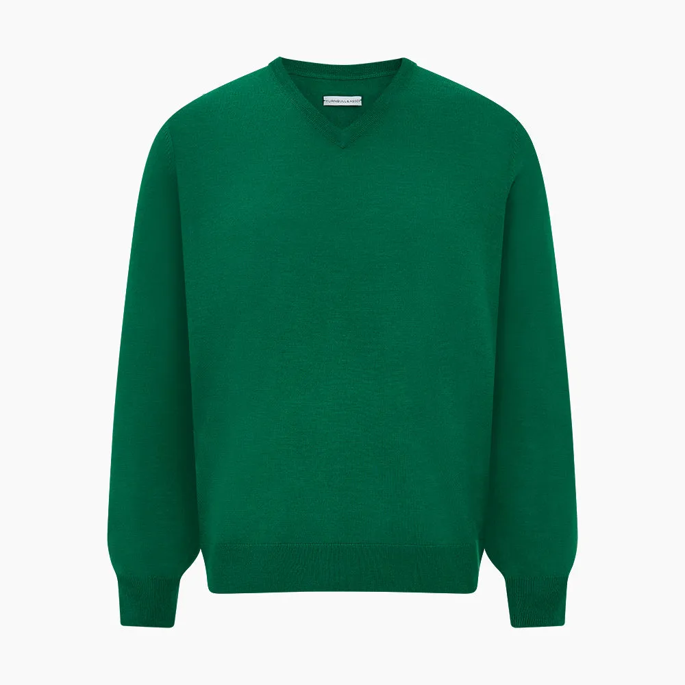 Hunter Green Fine Merino V-Neck Jumper sold by Turnbull & Asser product image thumbnail 5