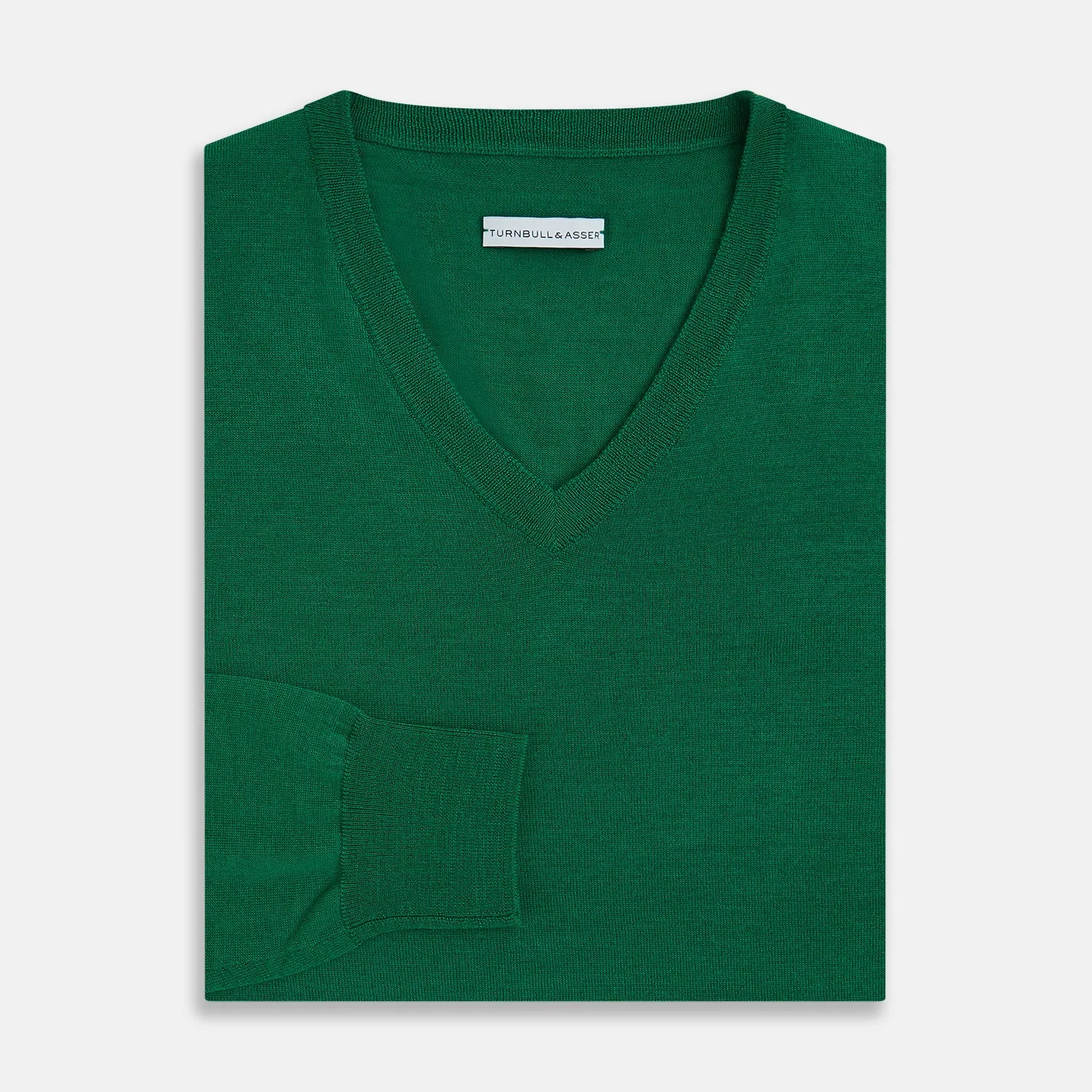 Hunter Green Fine Merino V-Neck Jumper sold by Turnbull & Asser product image thumbnail 4
