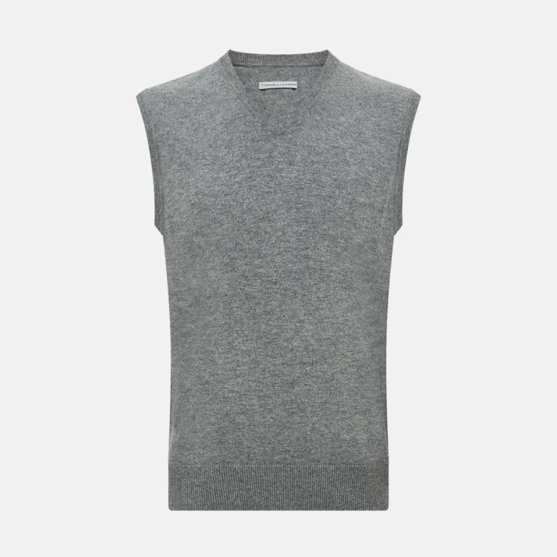 Grey Melange V-neck Cashmere Vest sold by Turnbull & Asser