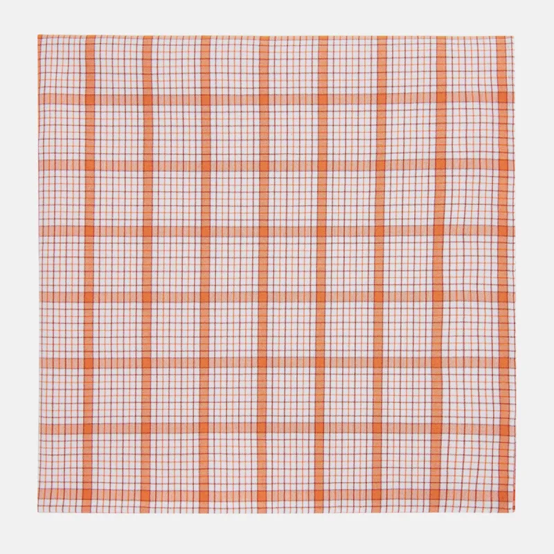 Hand Rolled Orange Graph Overlay Check Handkerchief sold by Turnbull & Asser