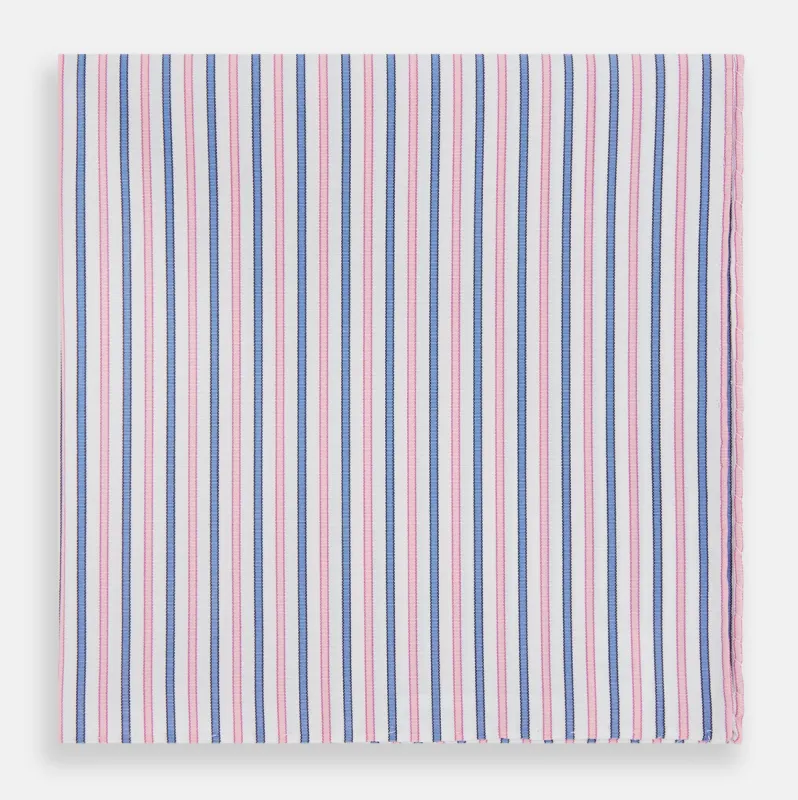 Hand Rolled Pink and Blue Track Stripe Handkerchief sold by Turnbull & Asser