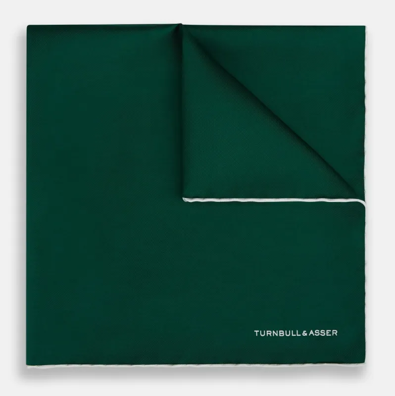 FOREST GREEN AND ECRU PIPED SILK POCKET SQUARE sold by Turnbull & Asser