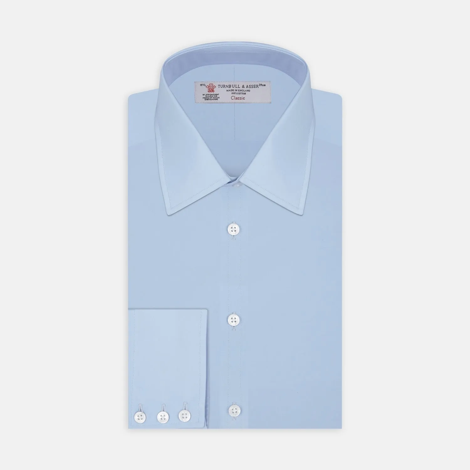 Light Blue Cotton Shirt with T&A Collar and 3-Button Cuffs sold by Turnbull & Asser