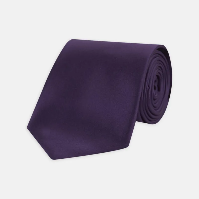 Plum Plain Satin Silk Tie sold by Turnbull & Asser