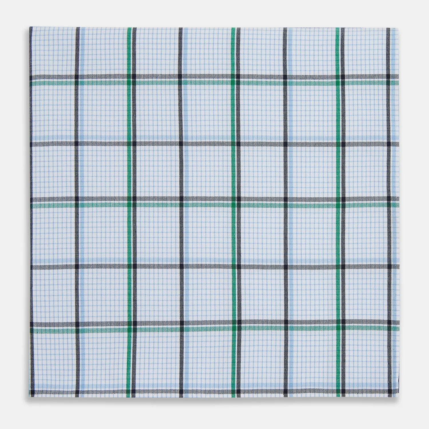 Hand Rolled Blue and Green Tattersall Check Handkerchief sold by Turnbull & Asser