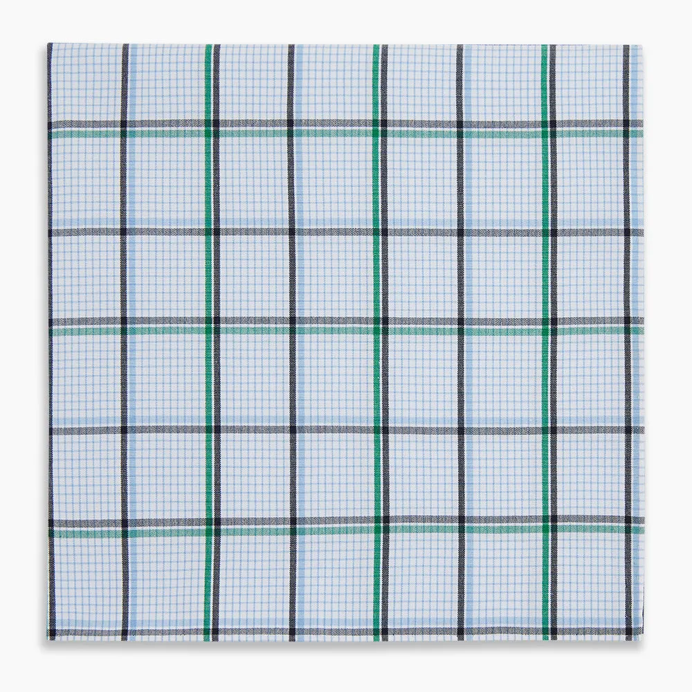 Hand Rolled Blue and Green Tattersall Check Handkerchief sold by Turnbull & Asser product image thumbnail 4