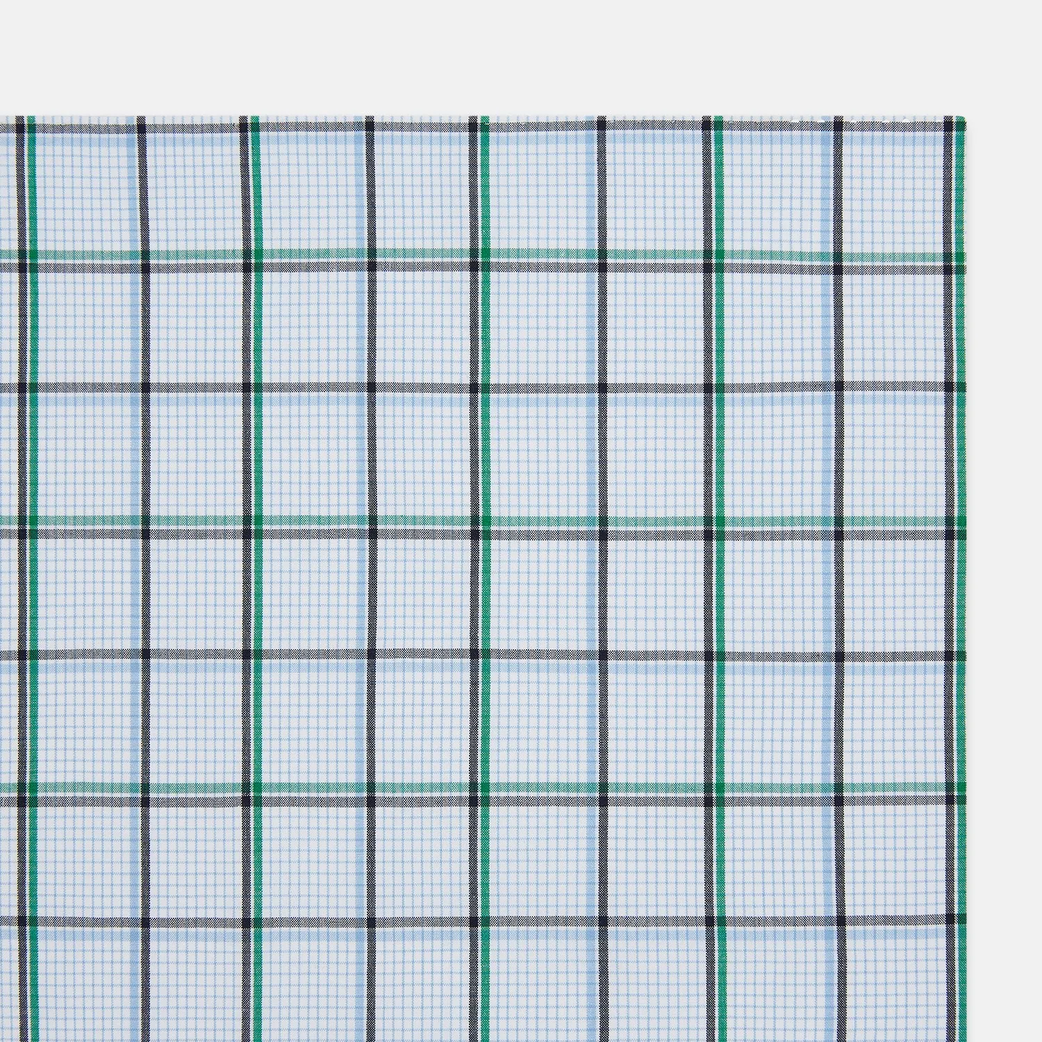 Hand Rolled Blue and Green Tattersall Check Handkerchief sold by Turnbull & Asser product image thumbnail 2