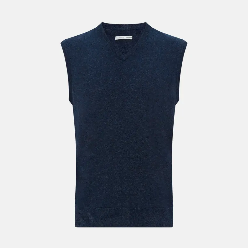 Navy Melange V-neck Cashmere Vest sold by Turnbull & Asser