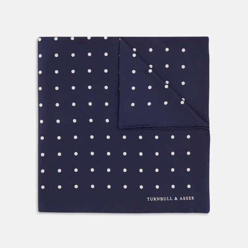 Navy Spot Silk Pocket Square sold by Turnbull & Asser