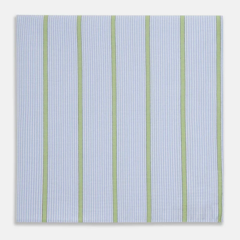 Hand Rolled Light Green Track Stripe Handkerchief sold by Turnbull & Asser