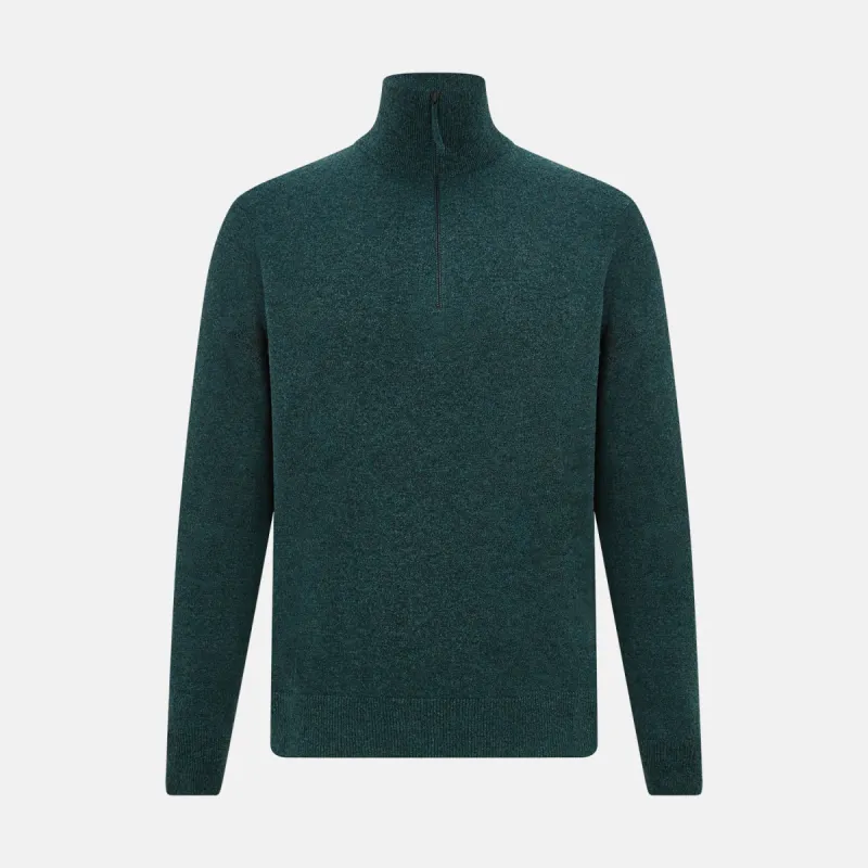 Forest Green Melange Half-Zip Cashmere Jumper sold by Turnbull & Asser