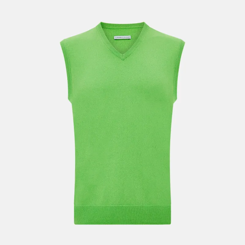 Bright Green V-neck Cashmere Vest sold by Turnbull & Asser