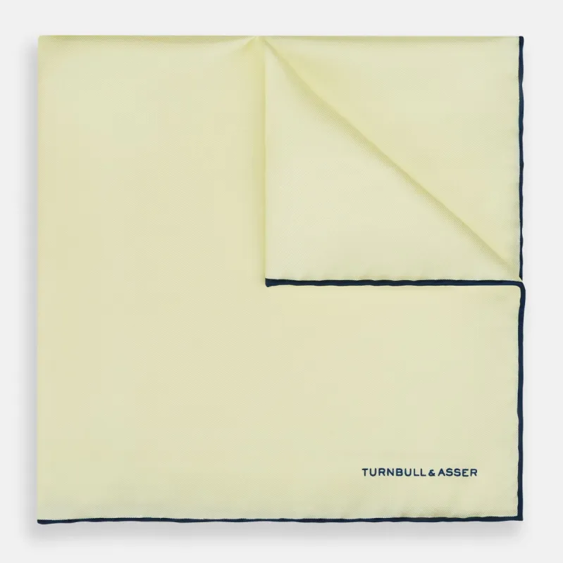 GOLD AND NAVY BLUE PIPED SILK POCKET SQUARE sold by Turnbull & Asser