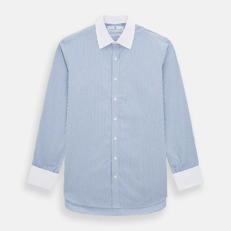 Sky Blue Micro Shadow Check Shirt with Contrast Collar and Double Cuffs sold by Turnbull & Asser