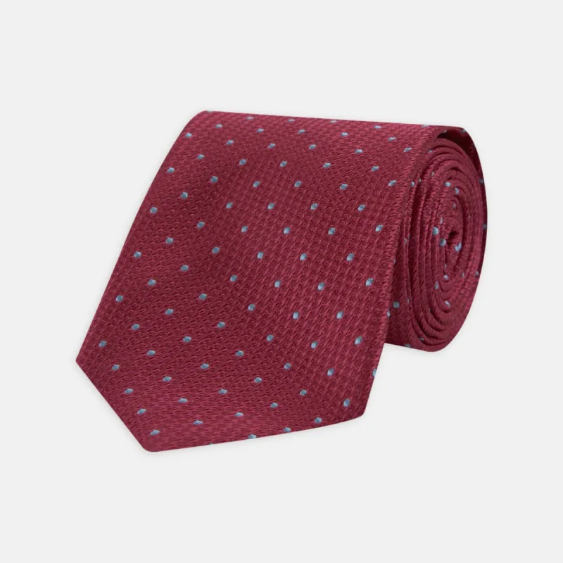 Dark Pink and Blue Spot Lace Silk Tie sold by Turnbull & Asser
