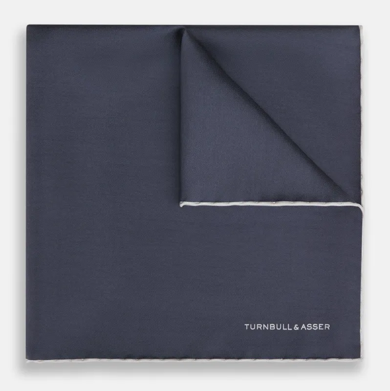 GREY AND ECRU PIPED SILK POCKET SQUARE sold by Turnbull & Asser