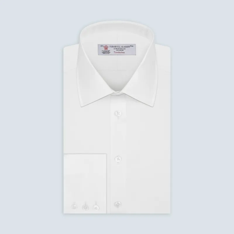 White Herringbone Superfine Cotton Shirt with T&A Collar and 3-Button Cuffs sold by Turnbull & Asser