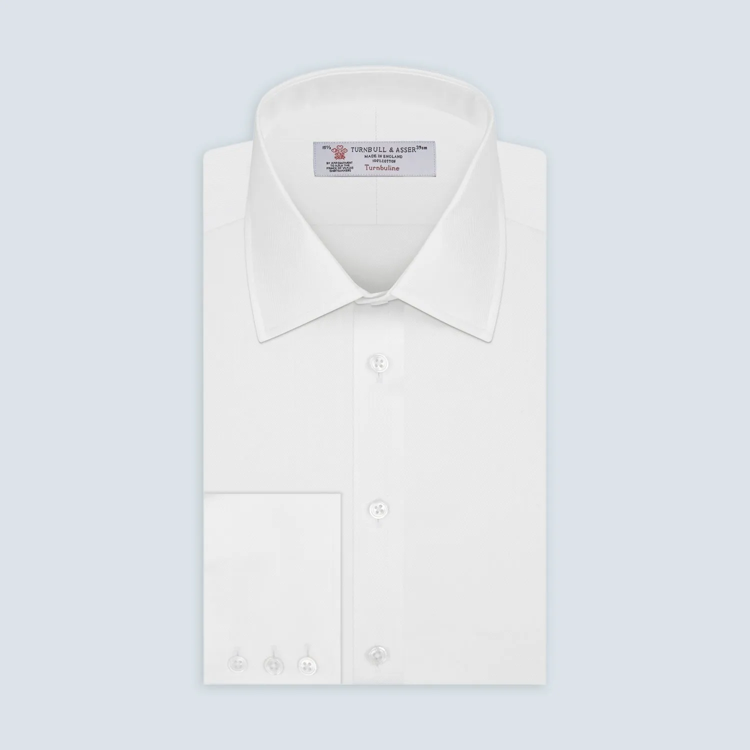 White Herringbone Superfine Cotton Shirt with T&A Collar and 3-Button Cuffs sold by Turnbull & Asser