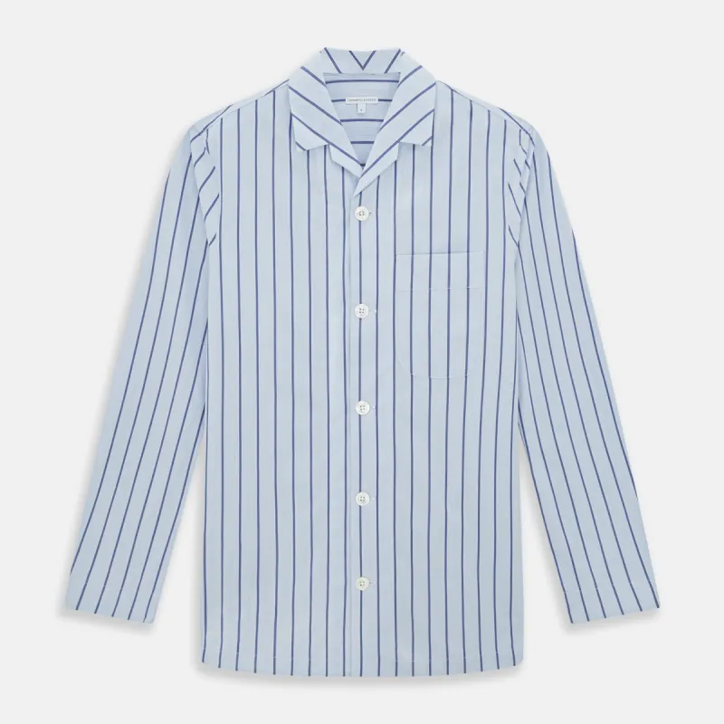 Blue Track Stripe Pyjama Shirt sold by Turnbull & Asser
