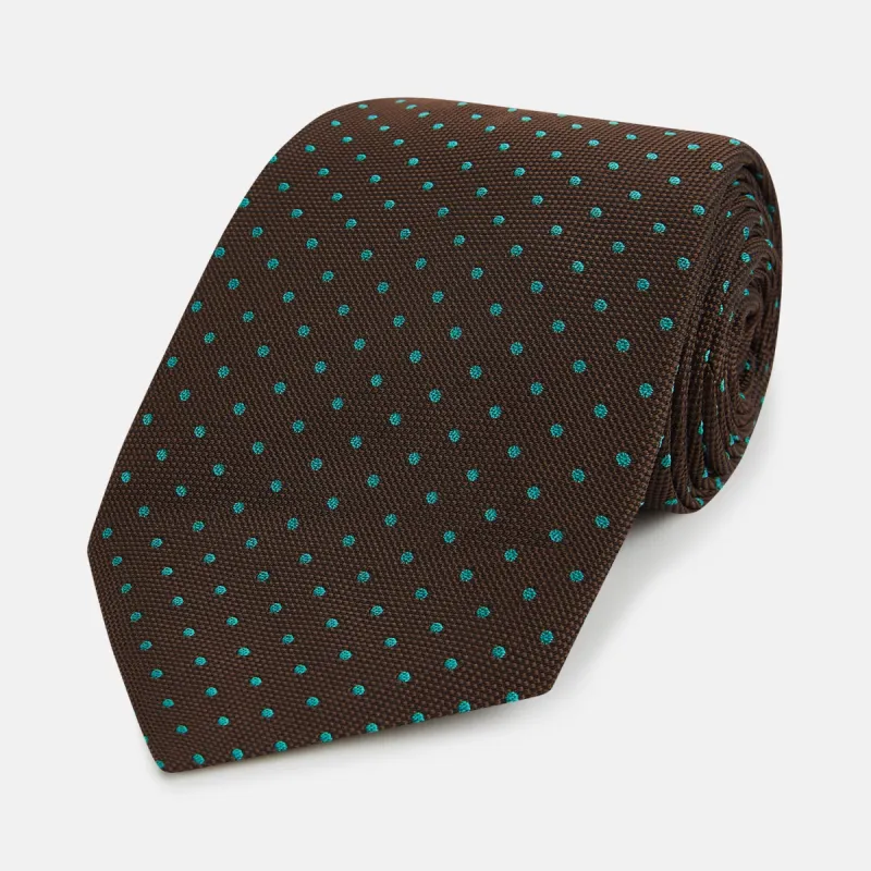 Green and Brown Micro Dot Silk Tie sold by Turnbull & Asser