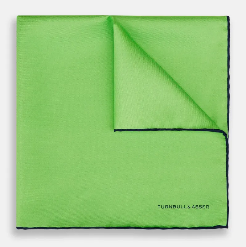 LIGHT GREEN AND BLACK PIPED SILK POCKET SQUARE sold by Turnbull & Asser