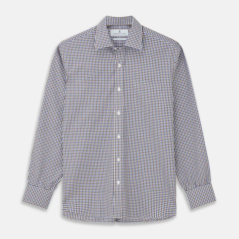Brown and Blue Cotton Multi Check Weekend Fit Finch Shirt sold by Turnbull & Asser
