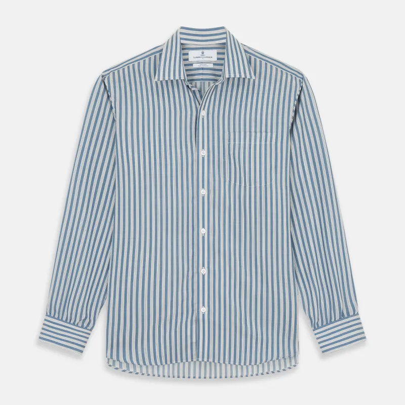Pale Blue Multi Stripe Weekend Fit Wool Shirt with Derby Collar and 1 Button Cuffs sold by Turnbull & Asser