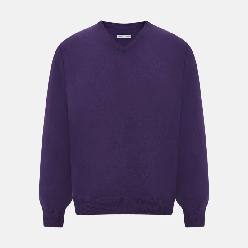 Purple Cashmere V-neck Jumper sold by Turnbull & Asser